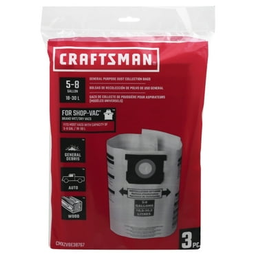 CRAFTSMAN CMXZVBE38767 General Purpose Wet/Dry Vac Dust Collection Bags for 5 to 8 Gallon Shop Vacuums White 3-Pack CRAFTSMAN CMXZVBE38767 General Purpose Wet/Dry Vac Dust Collection Bags for 5 to 8 Gallon Shop Vacuums White 3-Pack